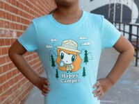 Girl wearing the Happy Camper Lolligag tee