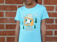 Girl in the Lolligag Happy Camper kids tee