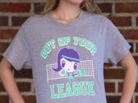 Young adult wearing the Lolligag Out of Your League Tee