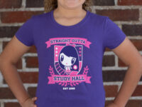 Girl wearing the Lolligag Straight Outta Study Hall Kids Tee