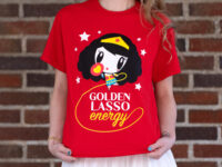 Millennial wearing the Lolligag Golden Lasso Energy Tee
