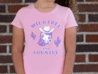 Girl wearing the Wild, Free and Country Lolligag Kids T shirt