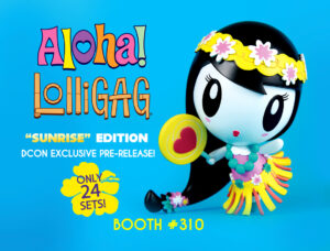 Lolligag vinyl toy featuring Lolligag as a hula girl from Hawaii, complete with grass skirt, floral wreath and lollipop